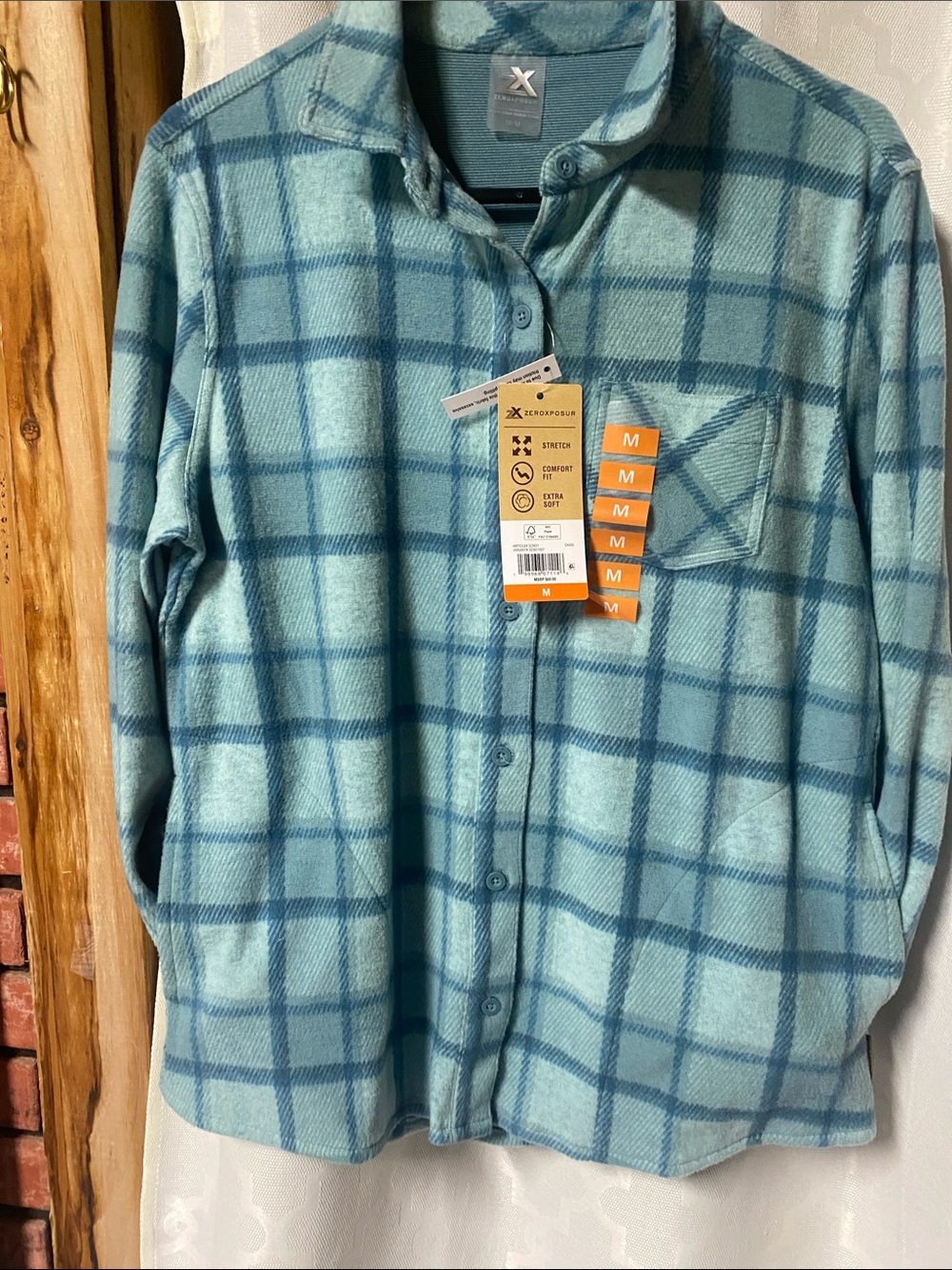 Zeroxposur Woman’s Plaid Button-Down Shirt - Teal and Blue